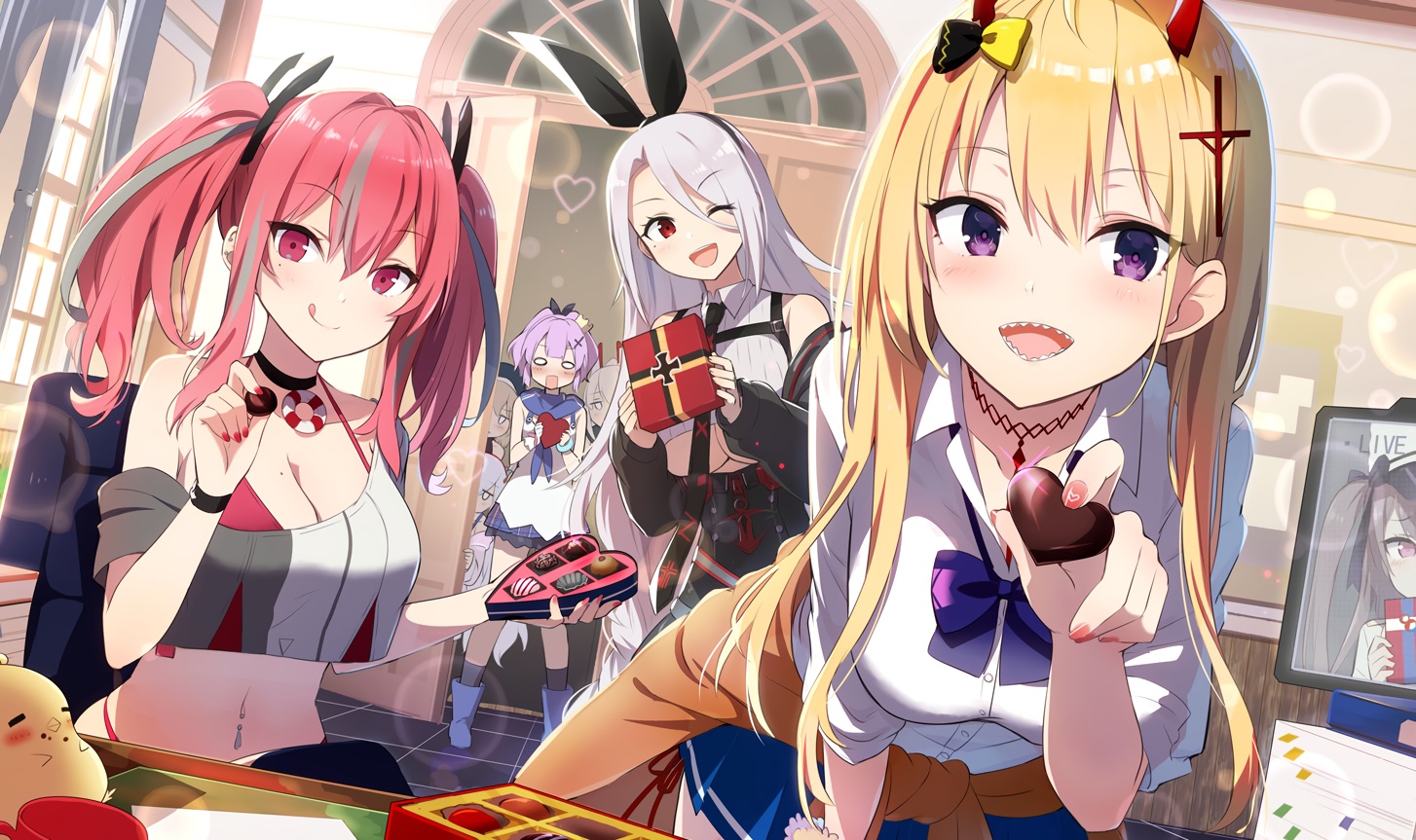 anthropomorphism, ayanami_(azur_lane), azur_lane, blonde_hair, blush, breasts, bremerton_(azur_lane), brown_hair
