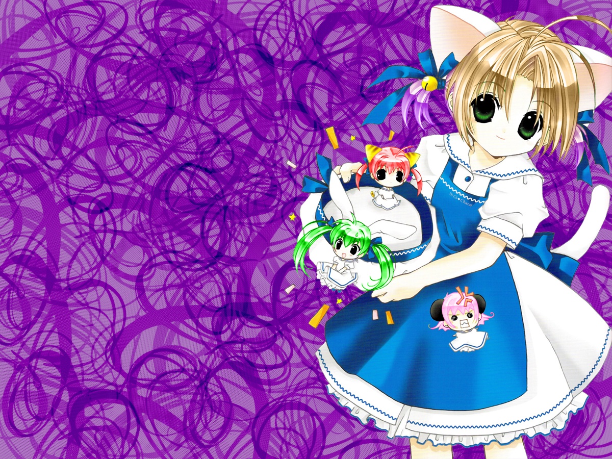animal_ears, bell, blonde_hair, bow, catgirl, chibi, dejiko, di_gi_charat