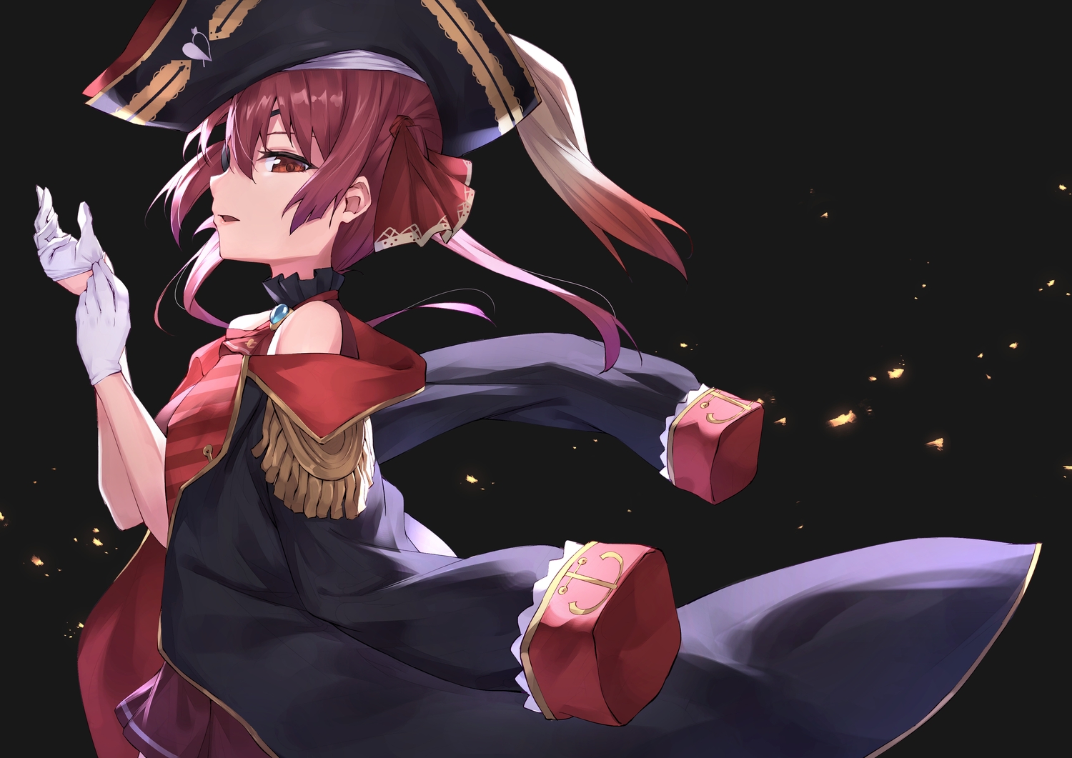 cape, eyepatch, gloves, hat, hololive, houshou_marine, masaki_(msk064), pirate