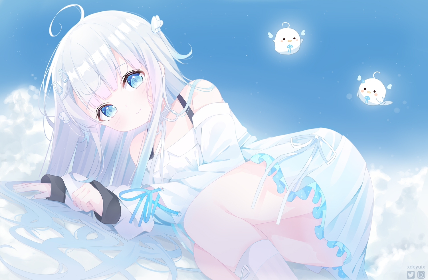 amatsuka_uto, blue_eyes, deyui, dress, gray_hair, long_hair, voice-ore, watermark