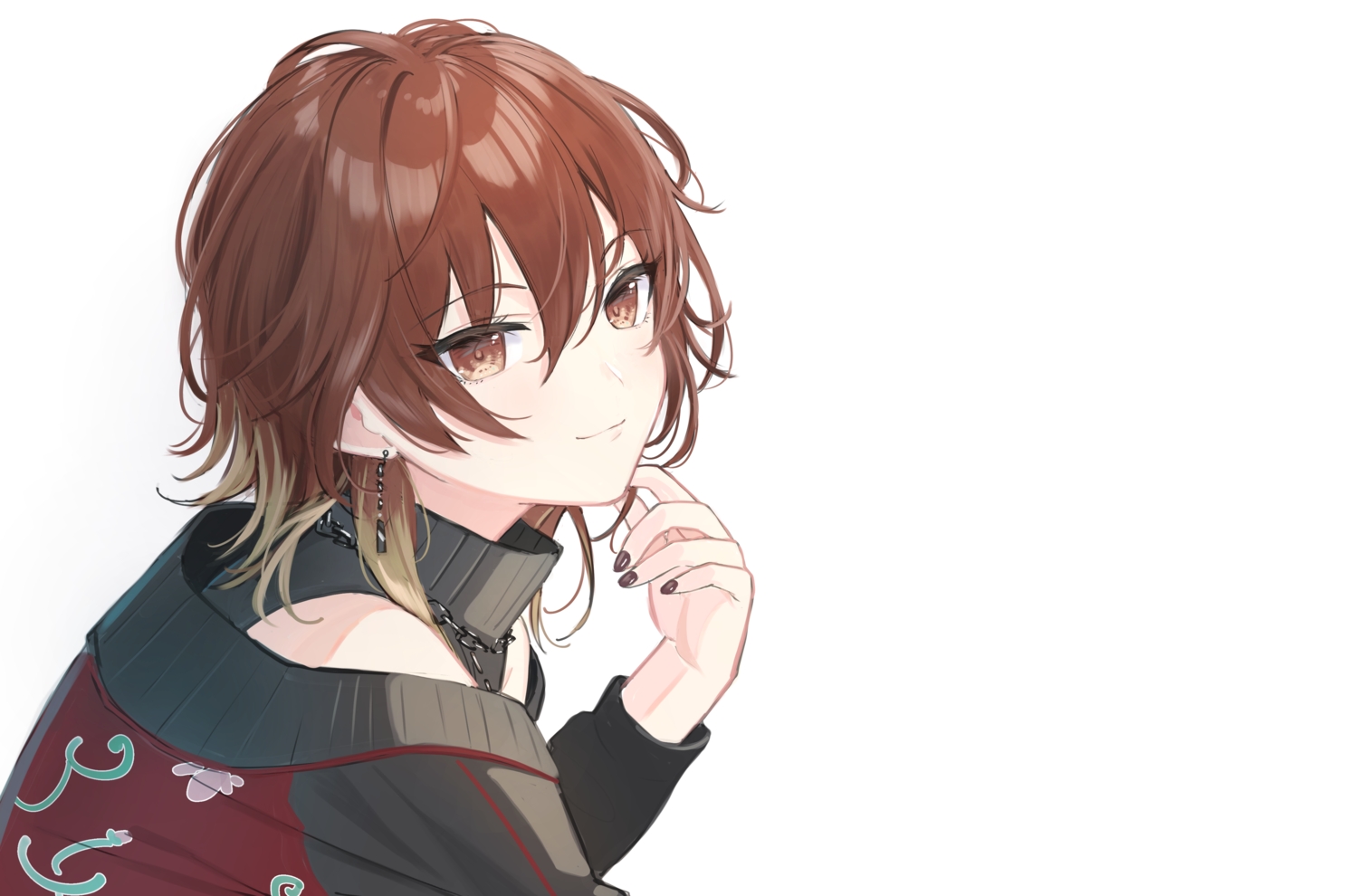 aketa_mikoto, brown_eyes, brown_hair, chain, close, idolmaster, idolmaster_shiny_colors, necklace