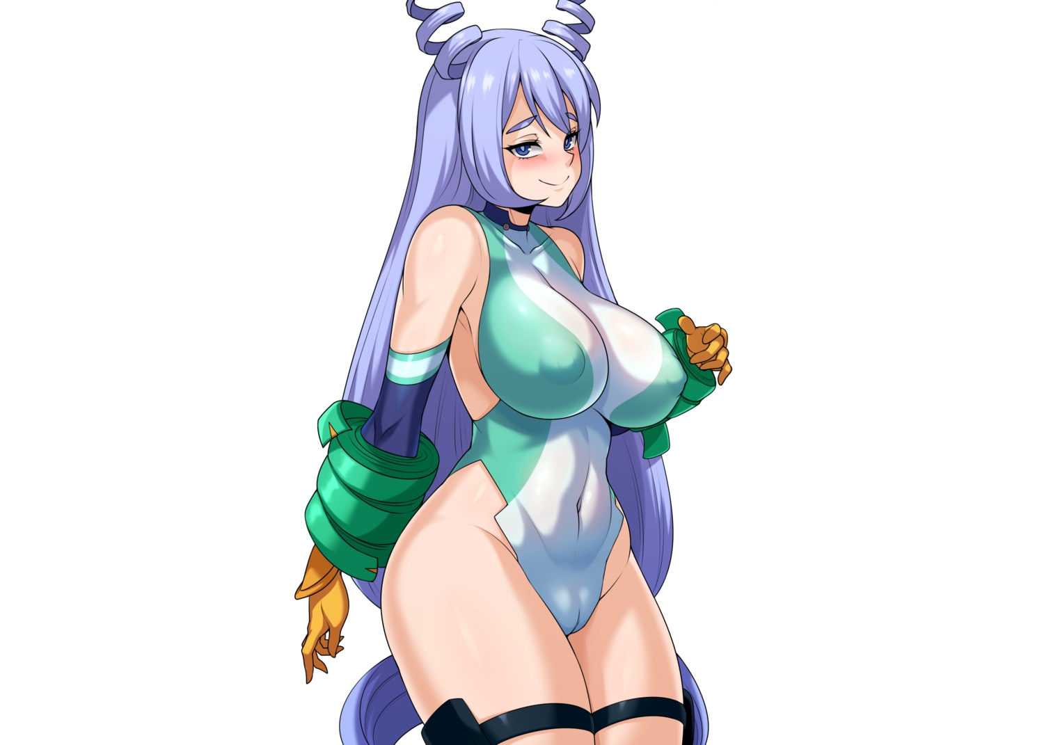 blue_eyes, blue_hair, boku_no_hero_academia, cameltoe, elbow_gloves, erect_nipples, garter, gloves