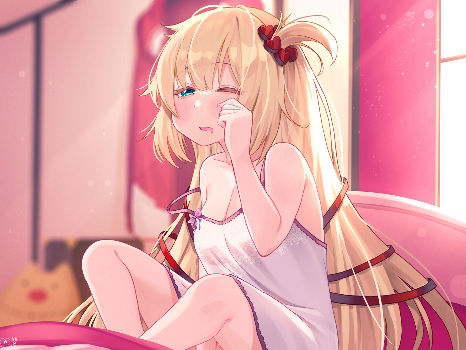 akai_haato, blush, breasts, brown_hair, cleavage, hololive, long_hair, magowasabi