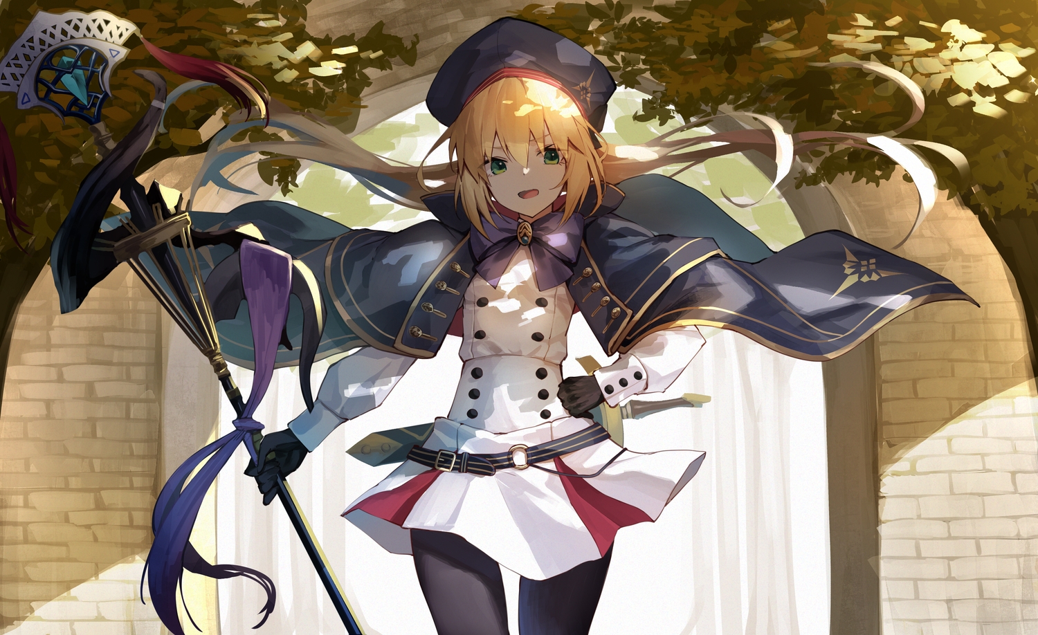 amagasa_yun, artoria_caster_(fate), artoria_pendragon_(all), blonde_hair, cape, fate/grand_order, fate_(series), green_eyes