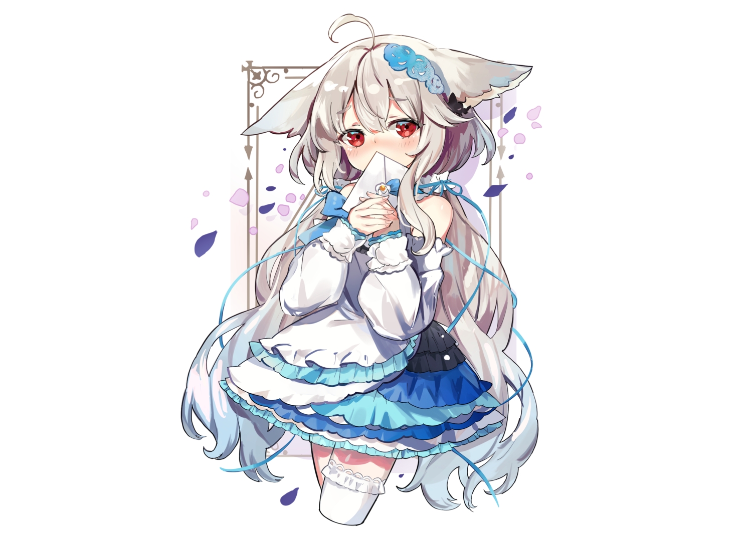 animal_ears, blush, bow, dress, fujii_shino, gray_hair, lolita_fashion, long_hair