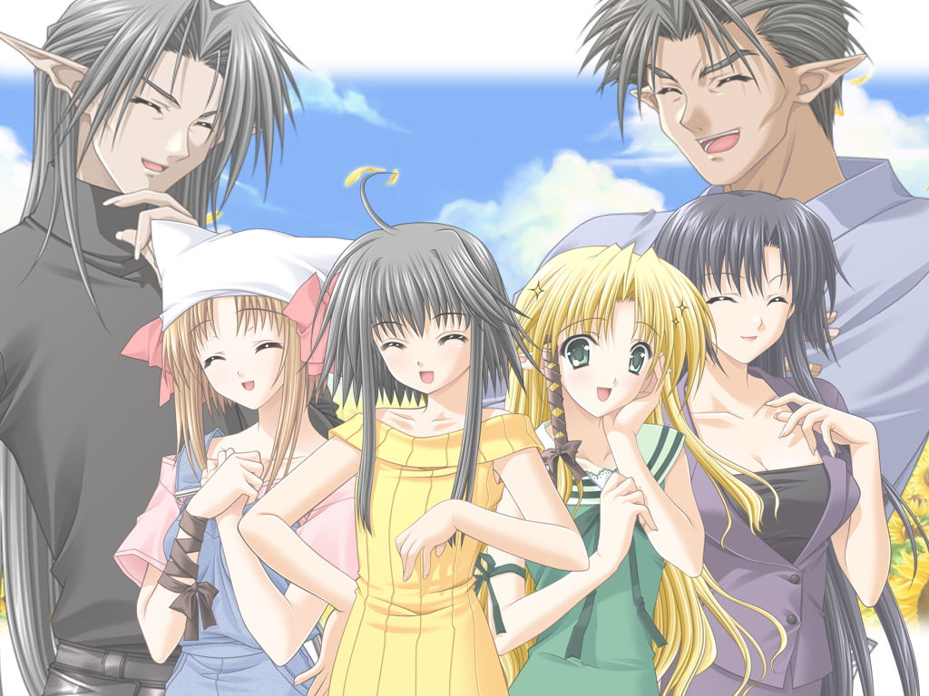 benibara_nadeshiko, black_hair, blonde_hair, eustoma, forbesii, kareha, long_hair, mayumi_thyme