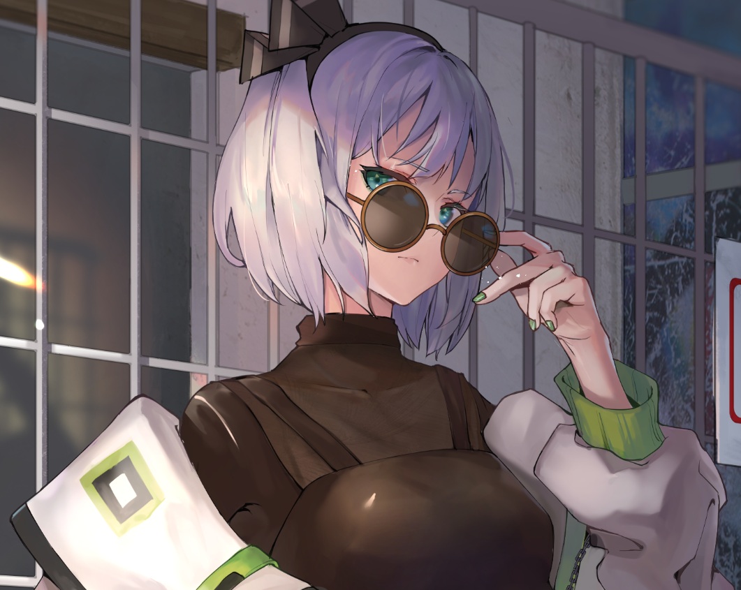aya_(lezon), close, gray_hair, green_eyes, headband, konpaku_youmu, short_hair, sunglasses