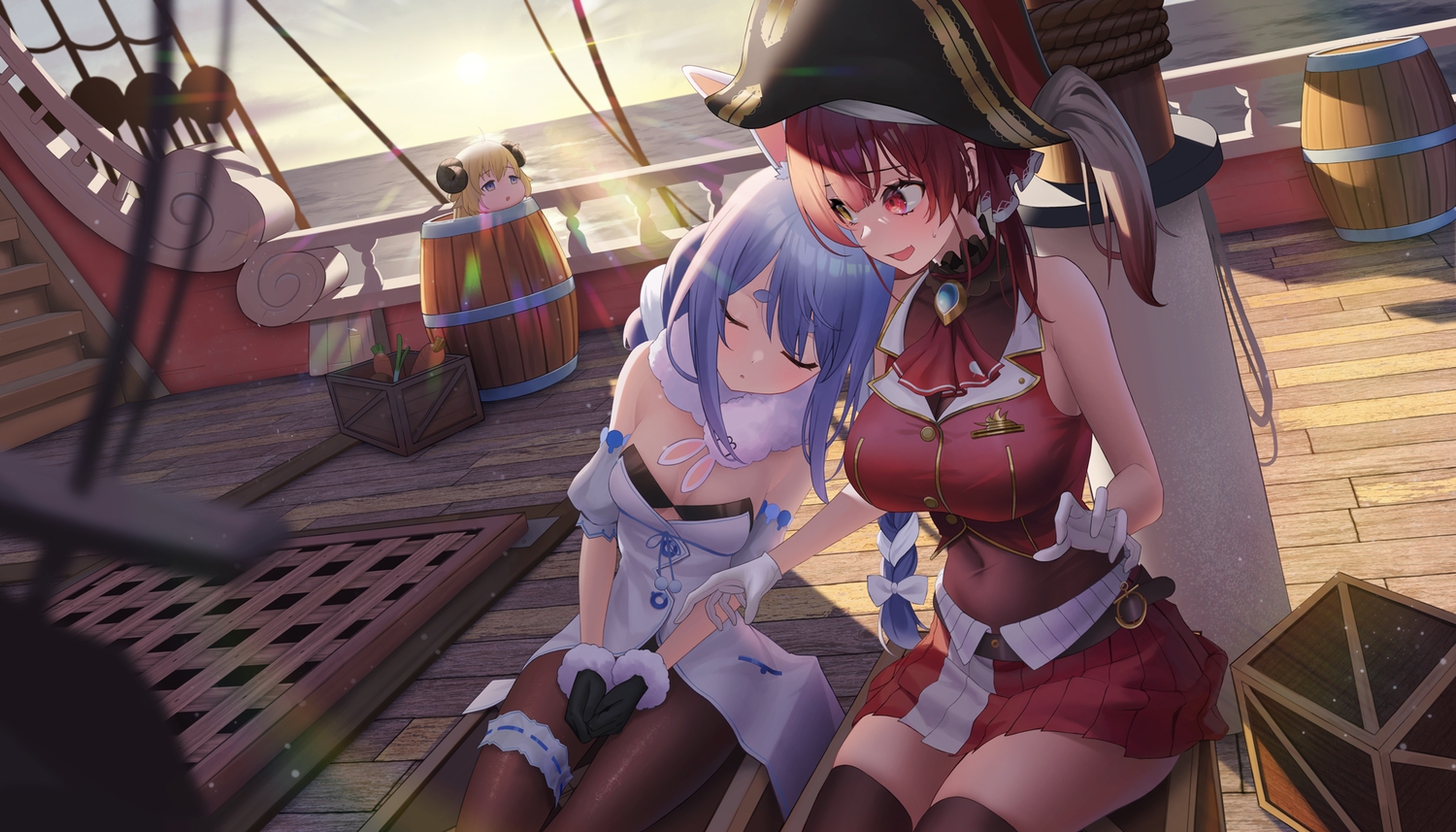 animal_ears, aya_(lezon), bicolored_eyes, boat, bunny_ears, bunnygirl, hololive, horns