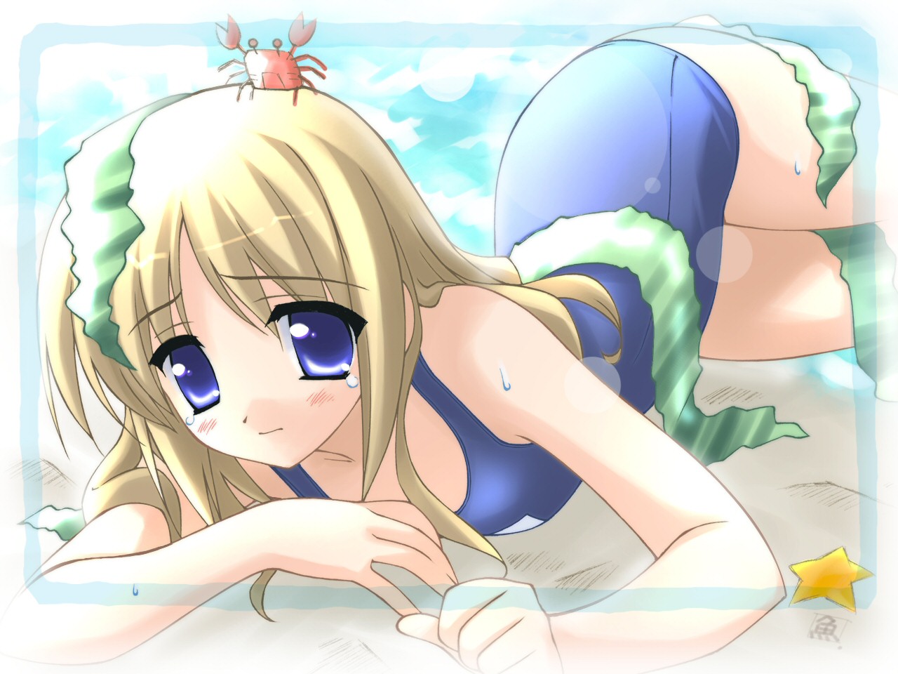 beach, blonde_hair, shinjou_izumi, suigetsu, swimsuit