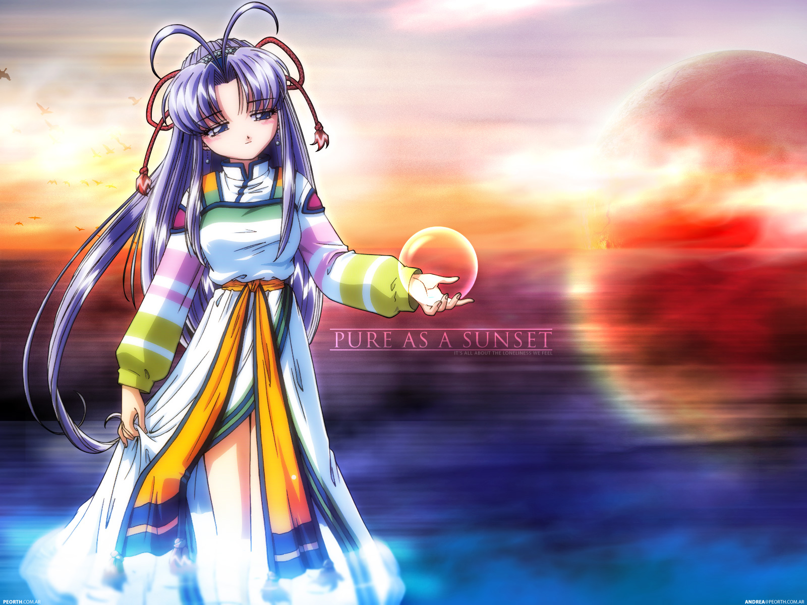 bubbles, mamotte_shugogetten, planet, purple_eyes, purple_hair, shaolin
