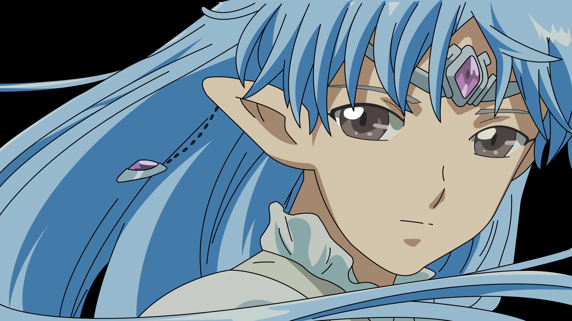 blue_hair, lafiel, pointed_ears, seikai_no_monshou, seikai_no_senki, tiara, transparent, vector