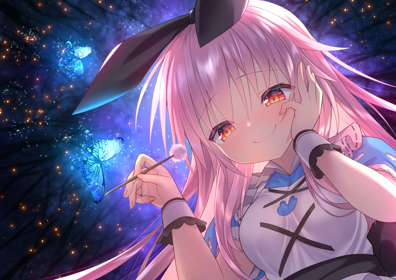 bettle_(b_s_a_n), butterfly, close, forest, headband, himekuma_ribon, long_hair, night