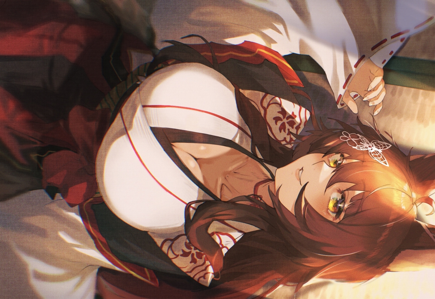 animal_ears, breasts, brown_hair, cleavage, foxgirl, fumi_(nijisanji), japanese_clothes, long_hair, murechika, nijisanji