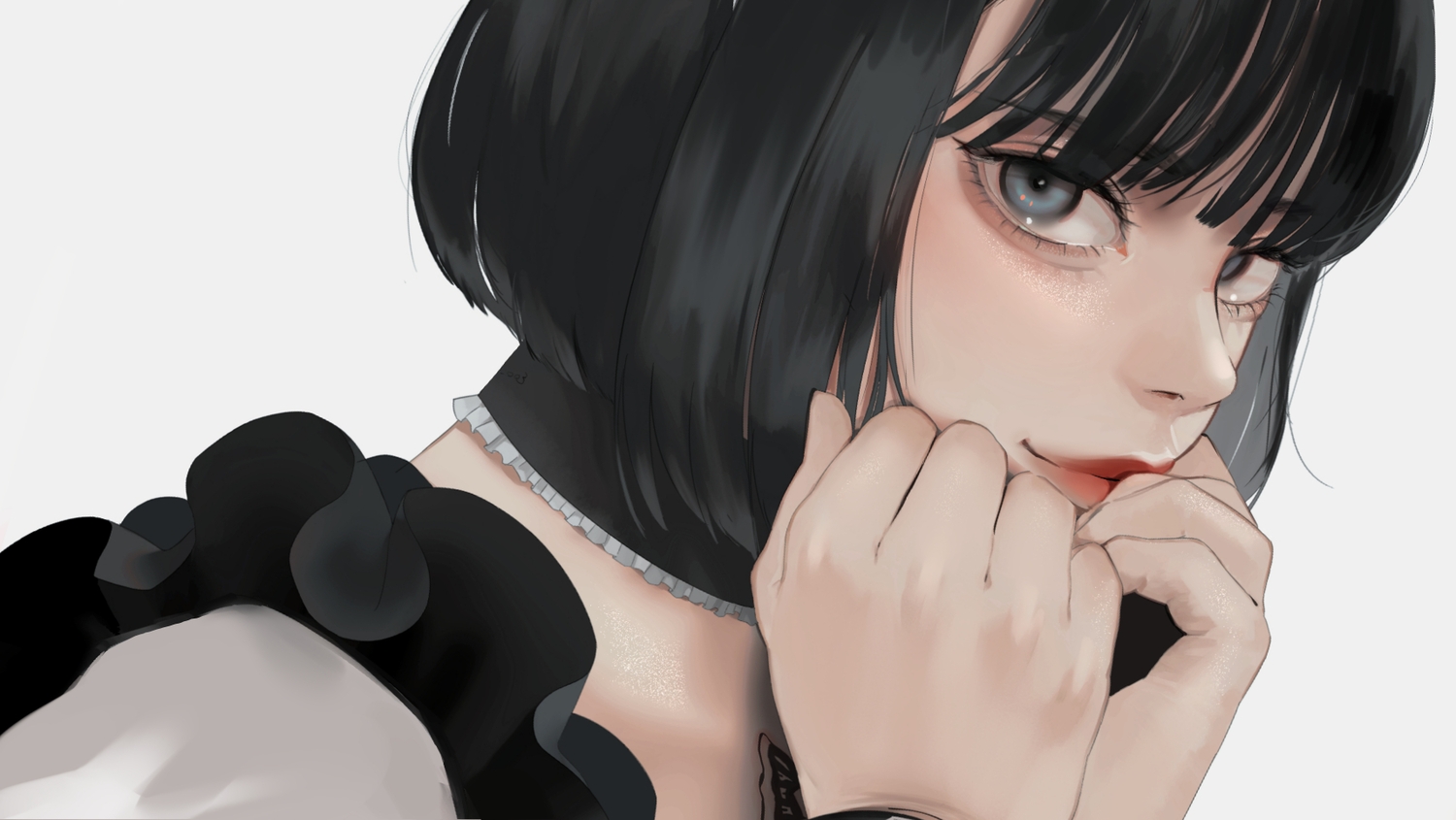 antera_(emi), black_hair, blue_eyes, choker, close, gothic, original, realistic, short_hair