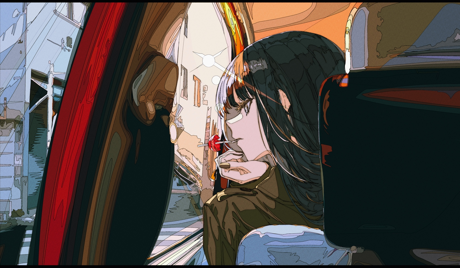 black_hair, car, gray_eyes, kogecha_(coge_ch), original