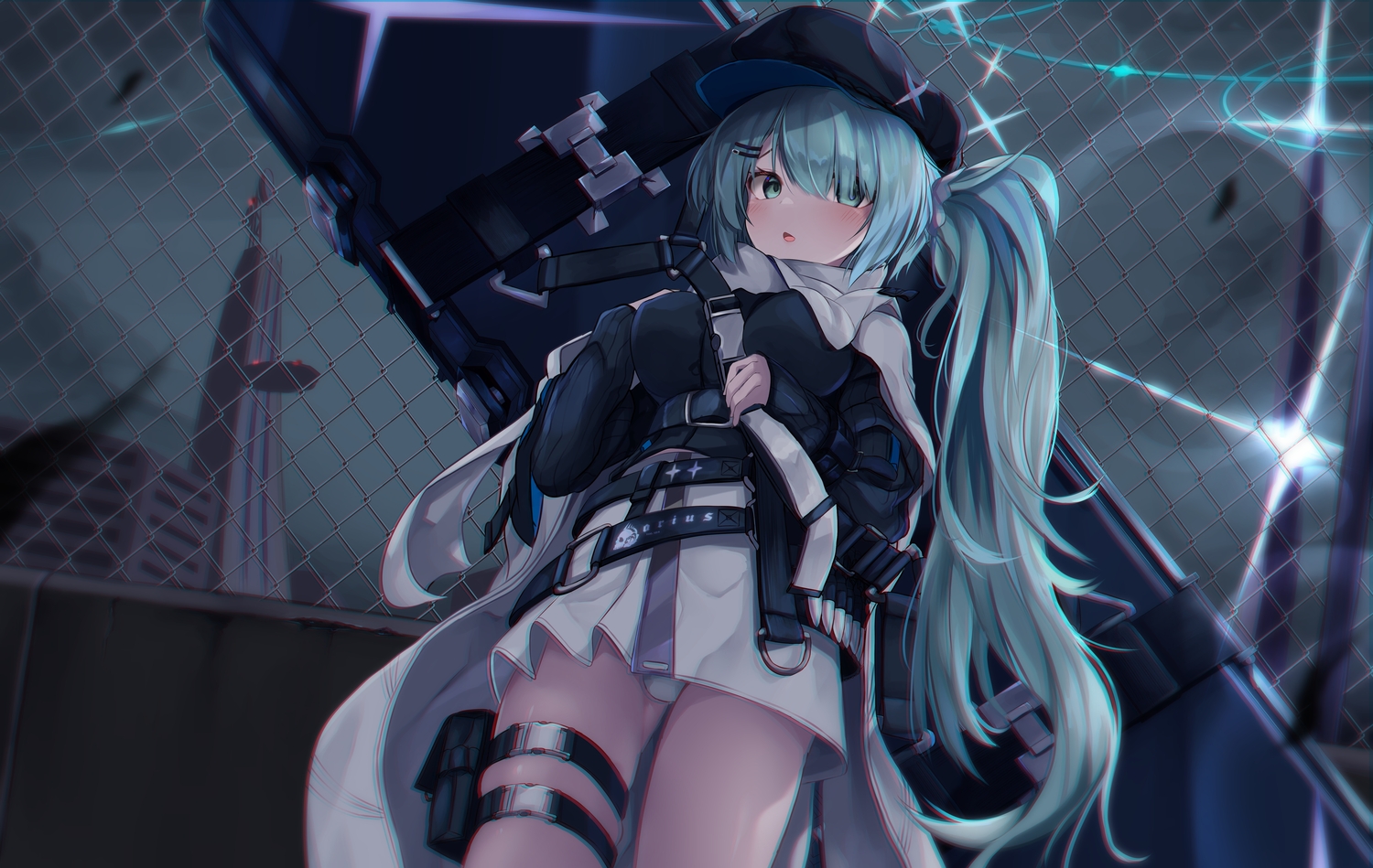 aqua_hair, blue_archive, garter, hiyori_(blue_archive), long_hair, nekodama2000, ponytail