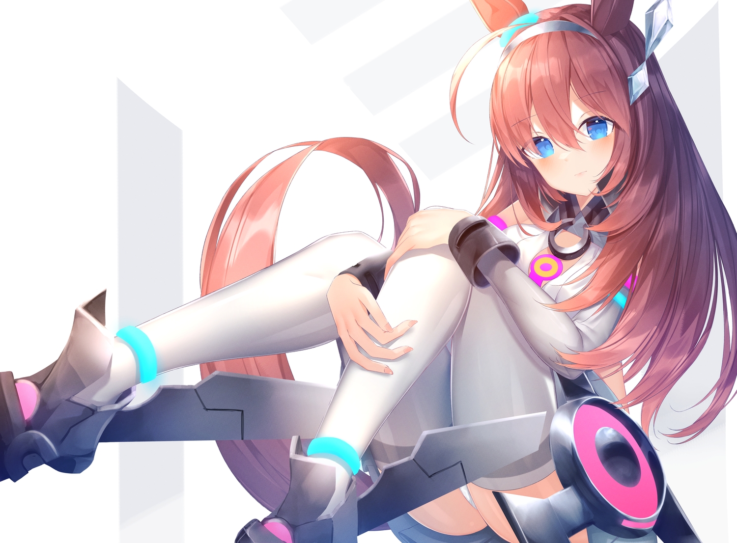 animal_ears, anthropomorphism, aqua_eyes, blush, brown_hair, long_hair, mihono_bourbon_(umamusume), suisen-21