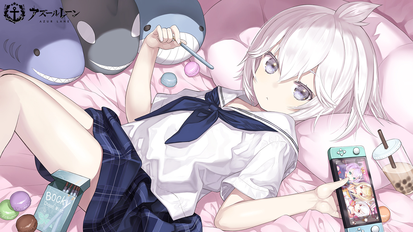 anthropomorphism, ayanami_(azur_lane), azur_lane, bed, capriccio, drink, food, javelin_(azur_lane)