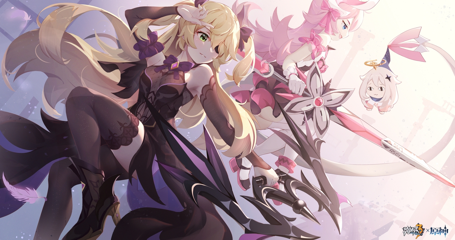 aqua_eyes, asc11, blonde_hair, boots, bow, bow_(weapon), crossover, eyepatch