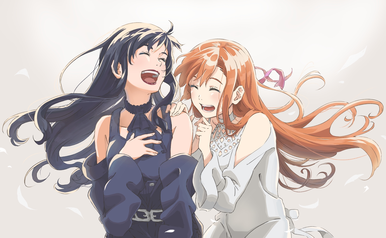 2girls, black_hair, dress, final_fantasy, final_fantasy_xiv, gaia_(ffxiv), hyur, long_hair, orange_hair, ryne, z_aft138420