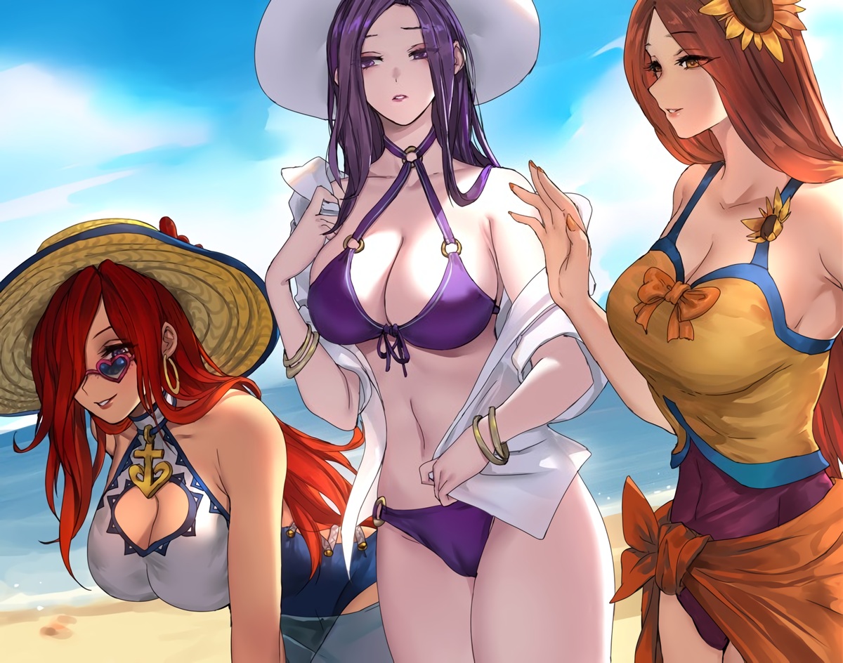 beach, bikini, breasts, brown_eyes, brown_hair, caitlyn, cameltoe, cleavage