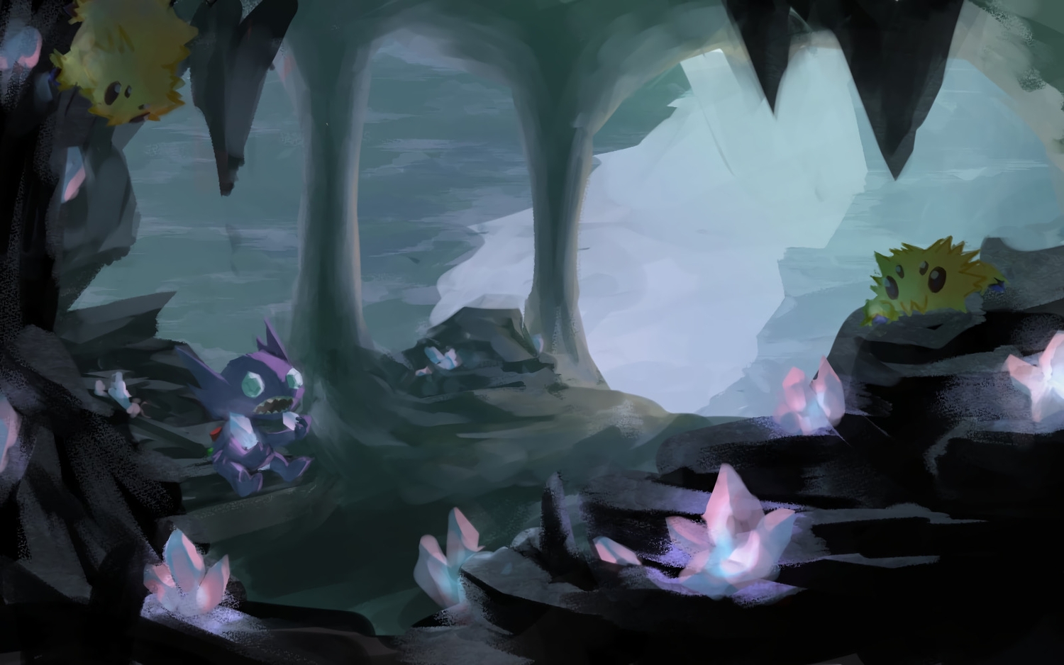 dark, joltik, no_humans, pn_(ltpn_257), pointed_ears, pokemon, sableye