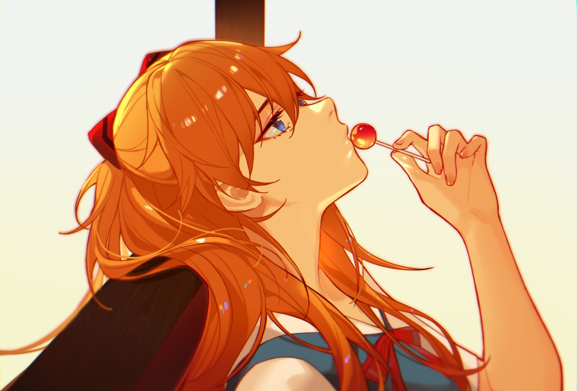 blue_eyes, candy, close, jesse_(pixiv34586727), lollipop, long_hair, neon_genesis_evangelion, orange_hair