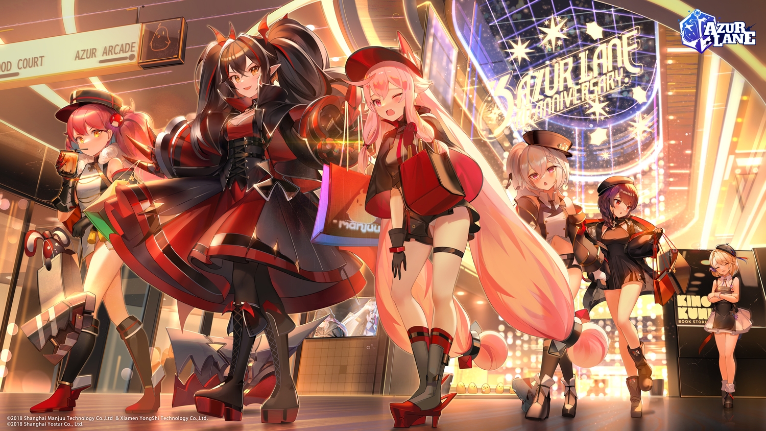anthropomorphism, azur_lane, black_hair, blonde_hair, braids, brown_hair, drink, gray_hair, group, hat, janyhero, logo, long_hair, manjuu_(azur_lane), pink_hair, pointed_ears, ponytail, short_hair, twintails, wink, yellow_eyes, z1_leberecht_maass_(azur_lane), z23_(azur_lane), z24_(azur_lane), z25_(azur_lane), z26_(azur_lane), z2_(azur_lane)