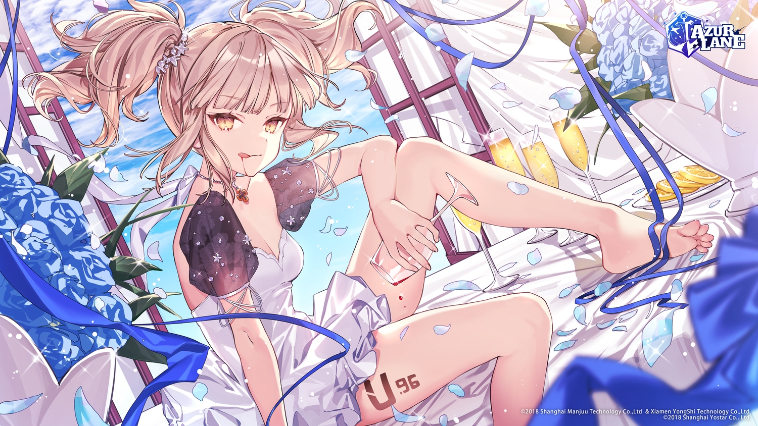anthropomorphism, azur_lane, breasts, cleavage, dress, hanagata, logo, u-96_(azur_lane)