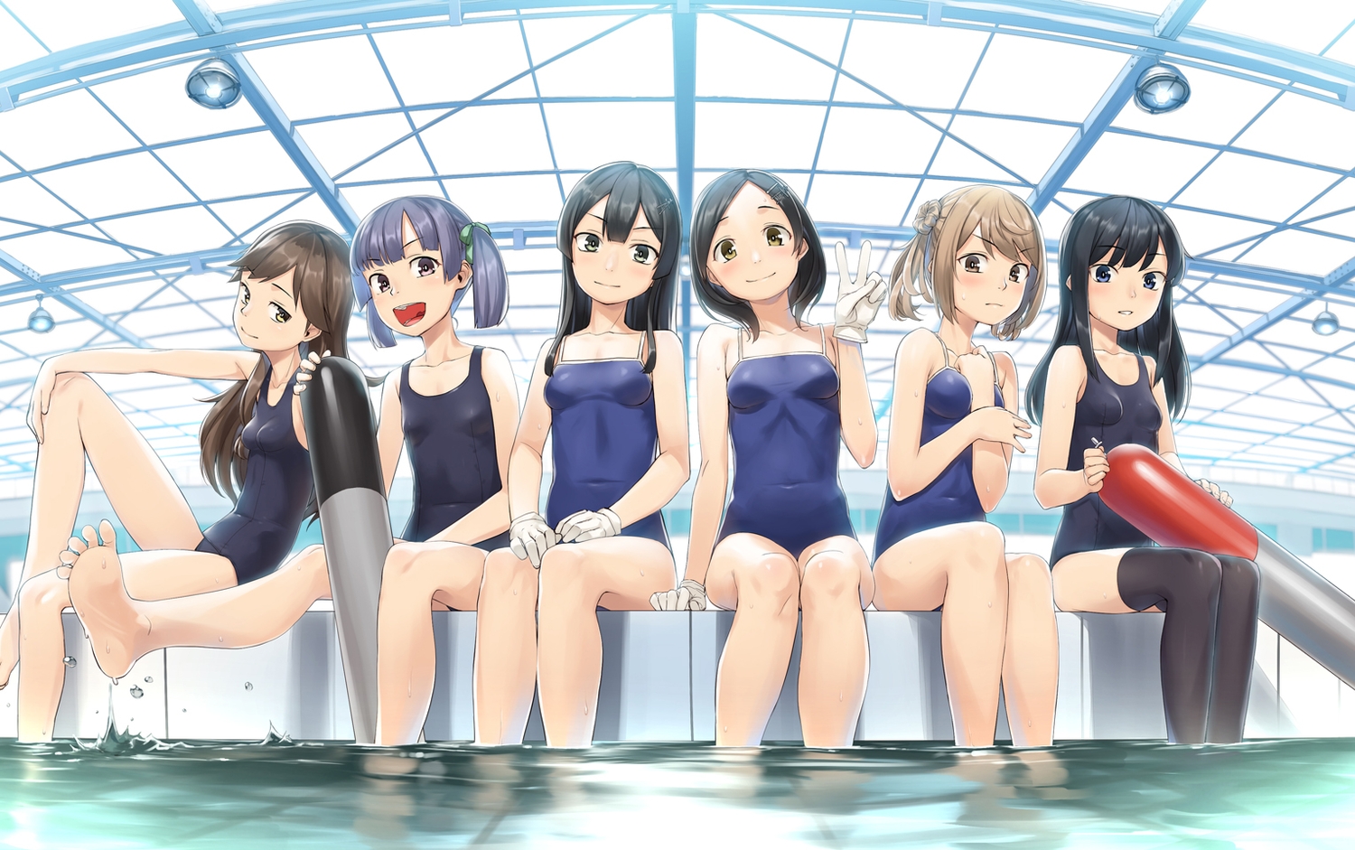 anthropomorphism, arashio_(kancolle), asashio_(kancolle), barefoot, group, heibonkaeru, kantai_collection, kuroshio_(kancolle)