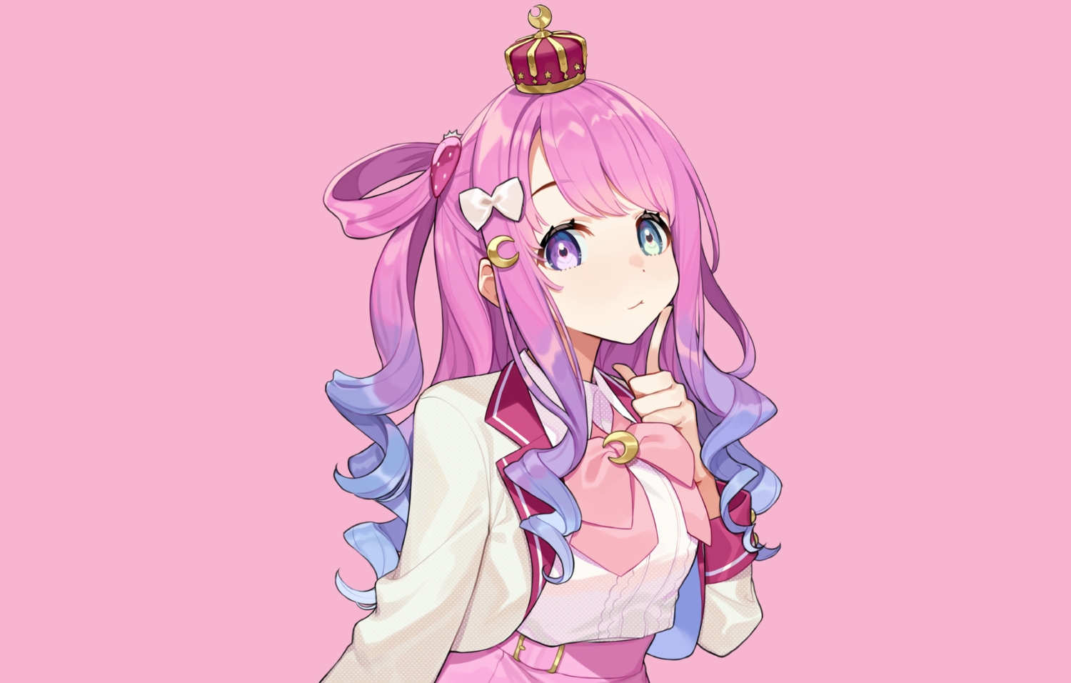 bicolored_eyes, bow, cat_smile, close, crown, himemori_luna, hololive, long_hair