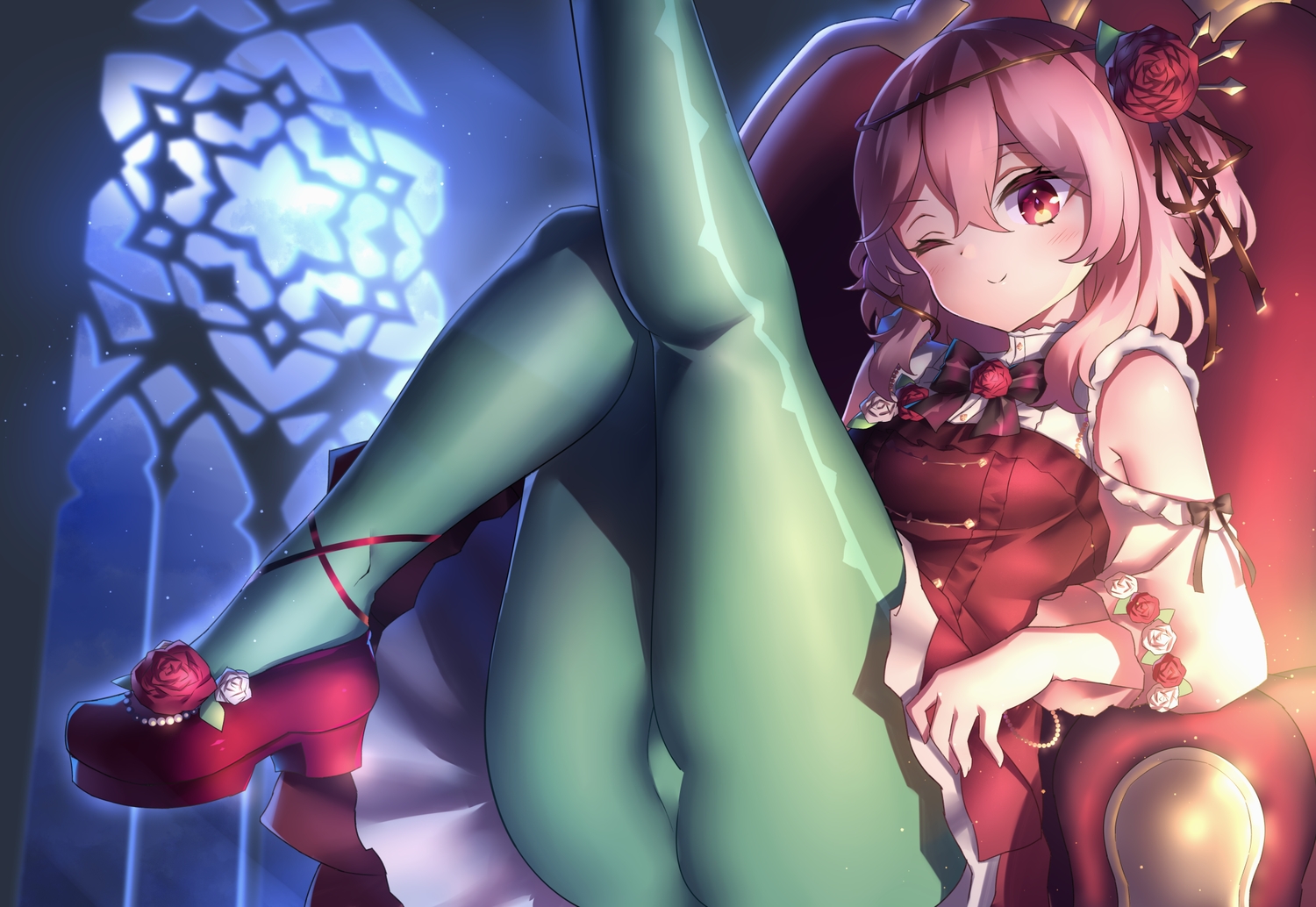 neit_ni_sei, nijisanji, pantyhose, pink_hair, rosemi_lovelock, upskirt, wink
