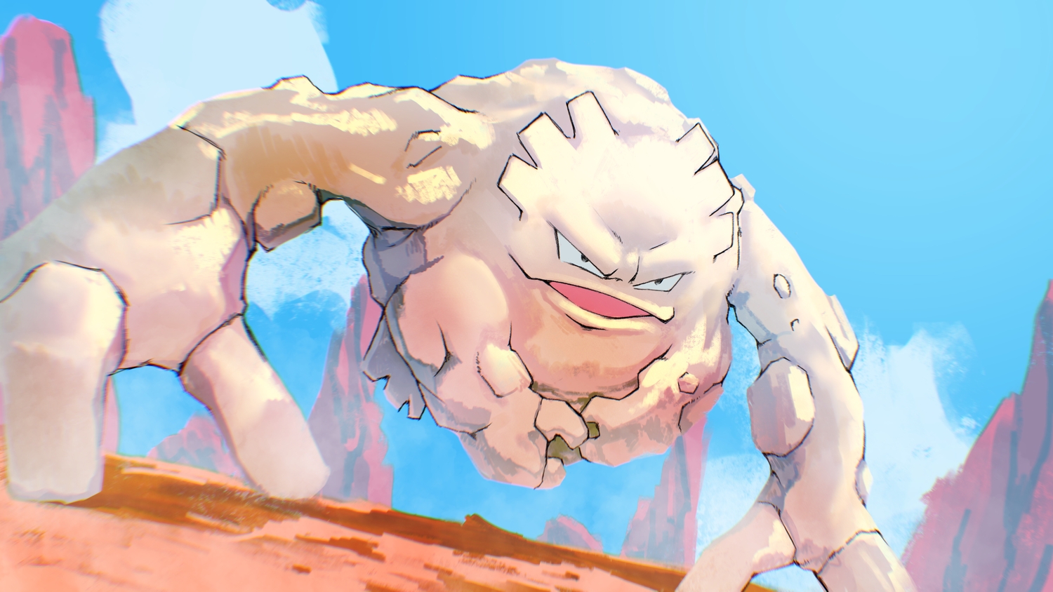 clouds, desert, graveler, higa-tsubasa, no_humans, pokemon, polychromatic, sky
