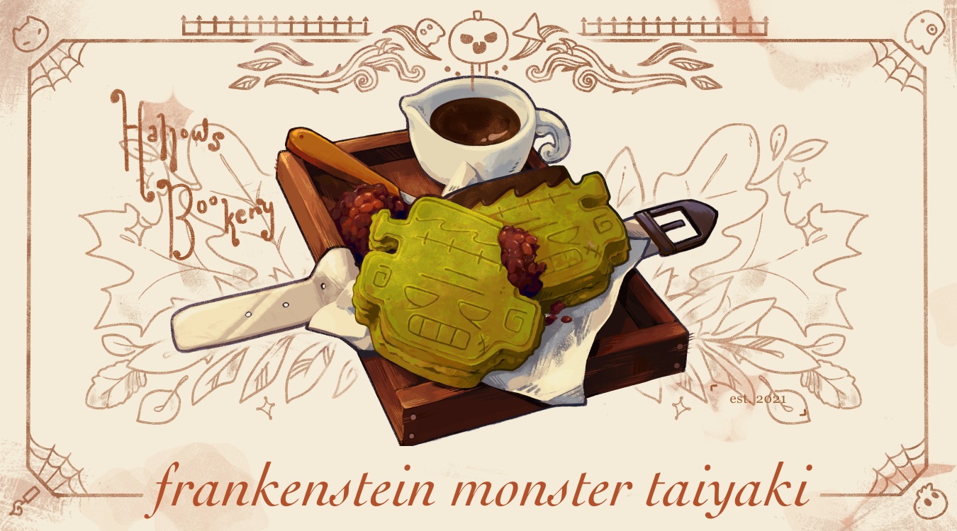 chocolate, food, halloween, ichiknees, no_humans, original, taiyaki, third-party_edit