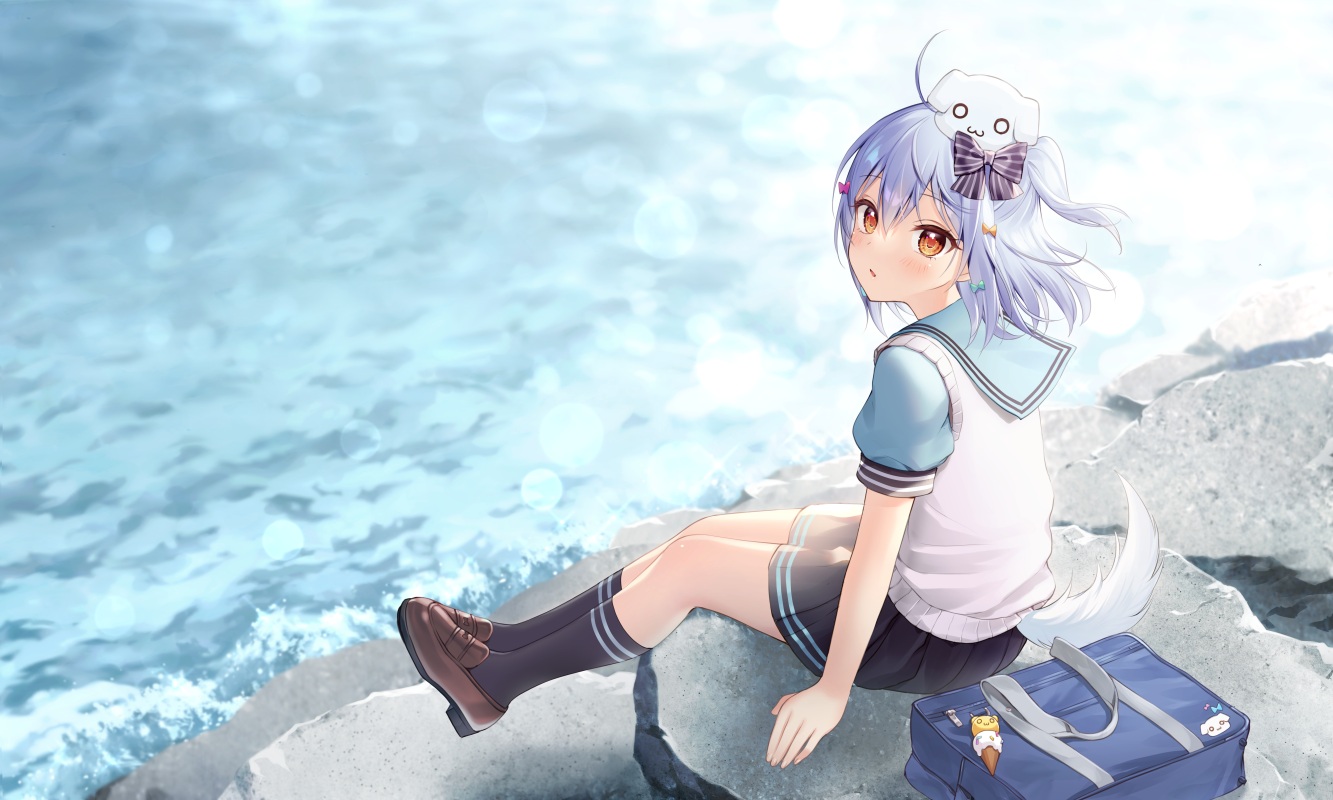 aliasing, all_male, blue_hair, blush, bow, inuyama_tamaki, kneehighs, male