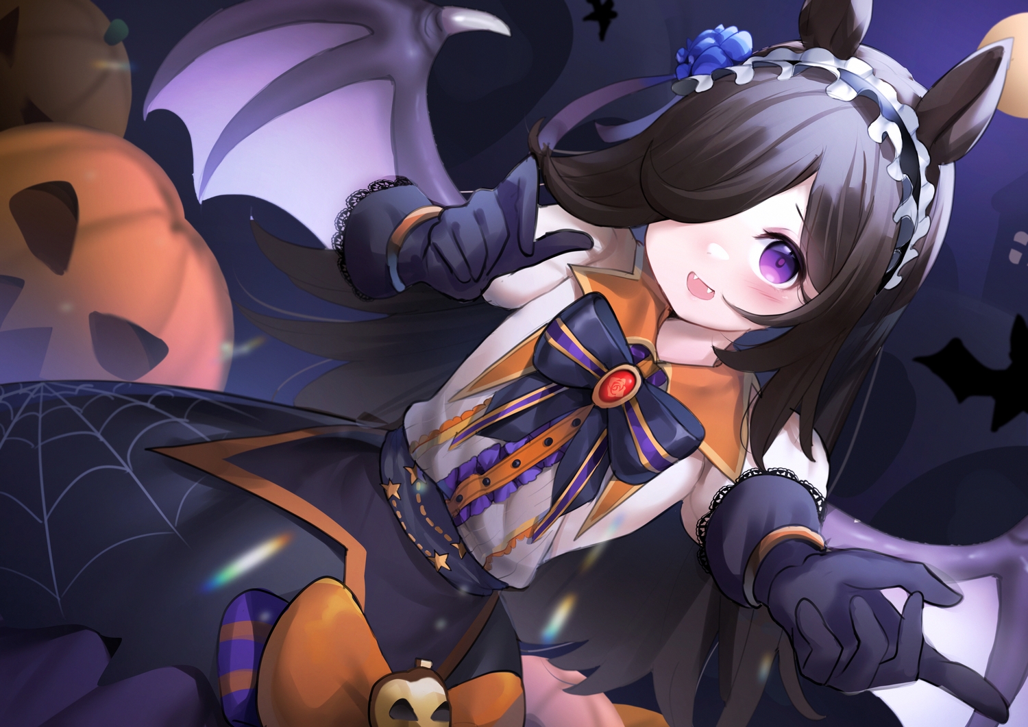 animal_ears, anthropomorphism, dress, fang, halloween, rice_shower_(umamusume), somray, uma_musume:_pretty_derby