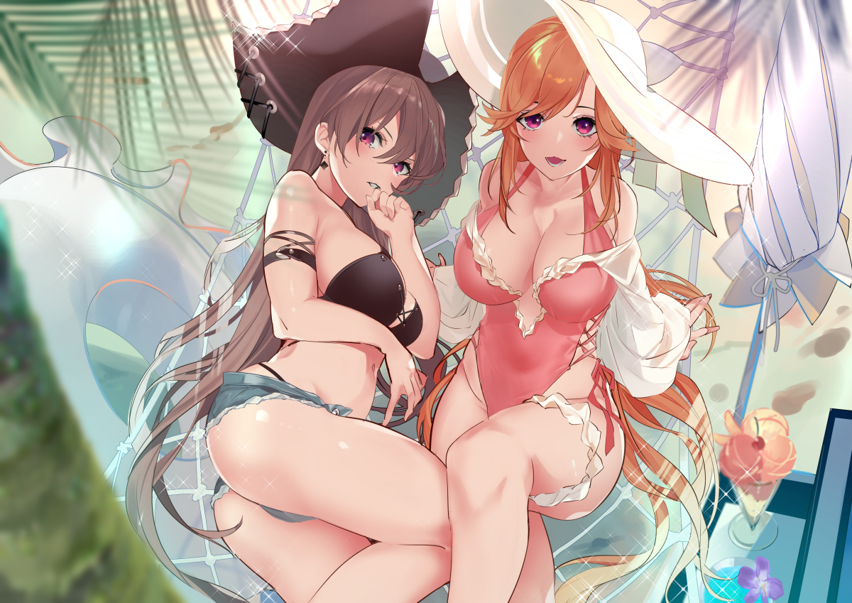 2girls, aliasing, ann_(ann58533111), anthropomorphism, ass, azur_lane, blush, breast_hold