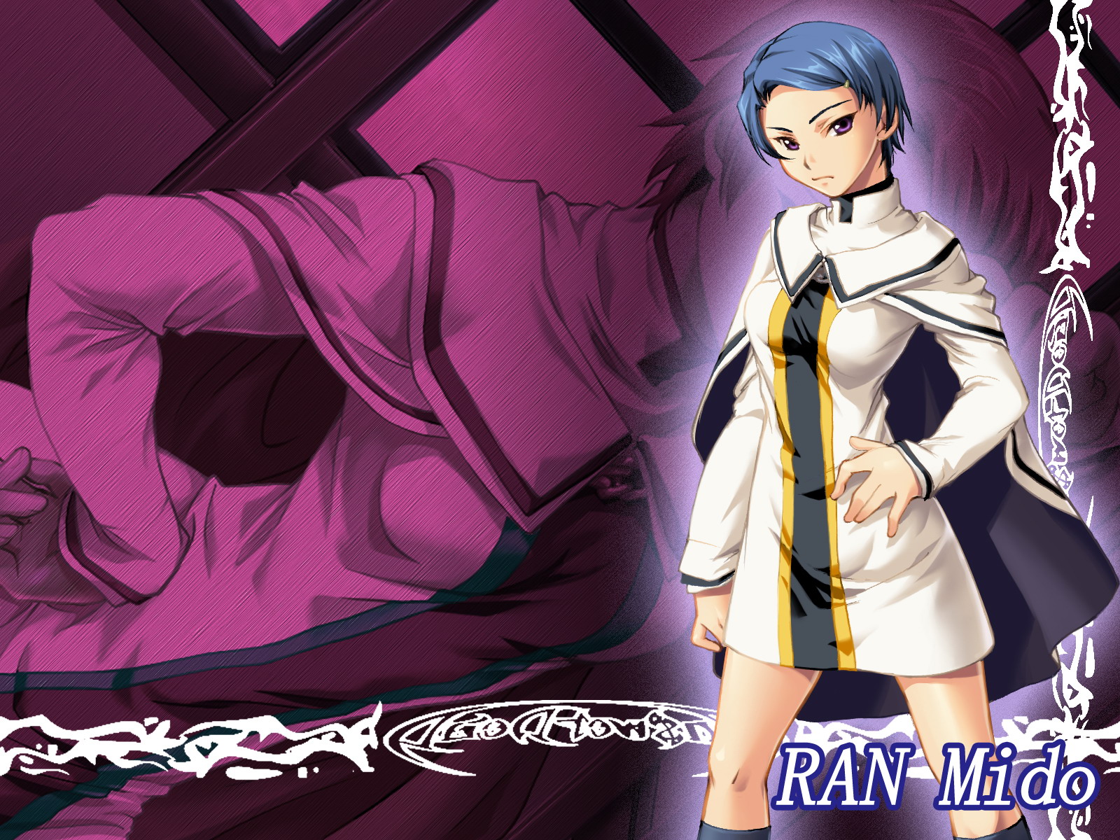 answer_dead, blue_hair, purple_eyes, ran_mido, short_hair, zoom_layer