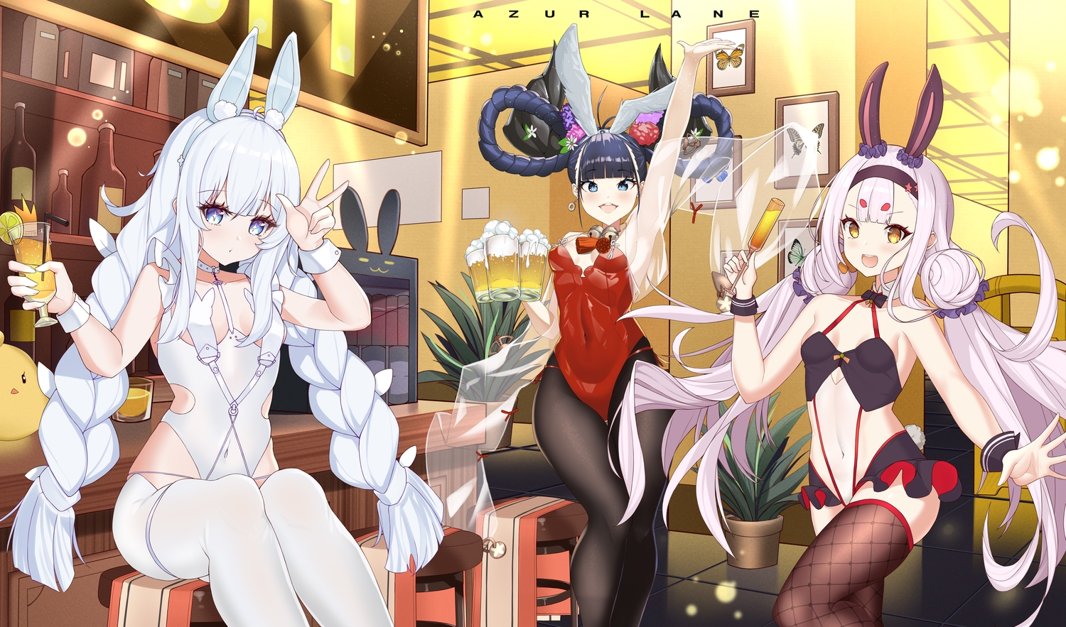 animal_ears, anthropomorphism, azur_lane, blue_eyes, blue_hair, braids, bunny_ears, bunnygirl