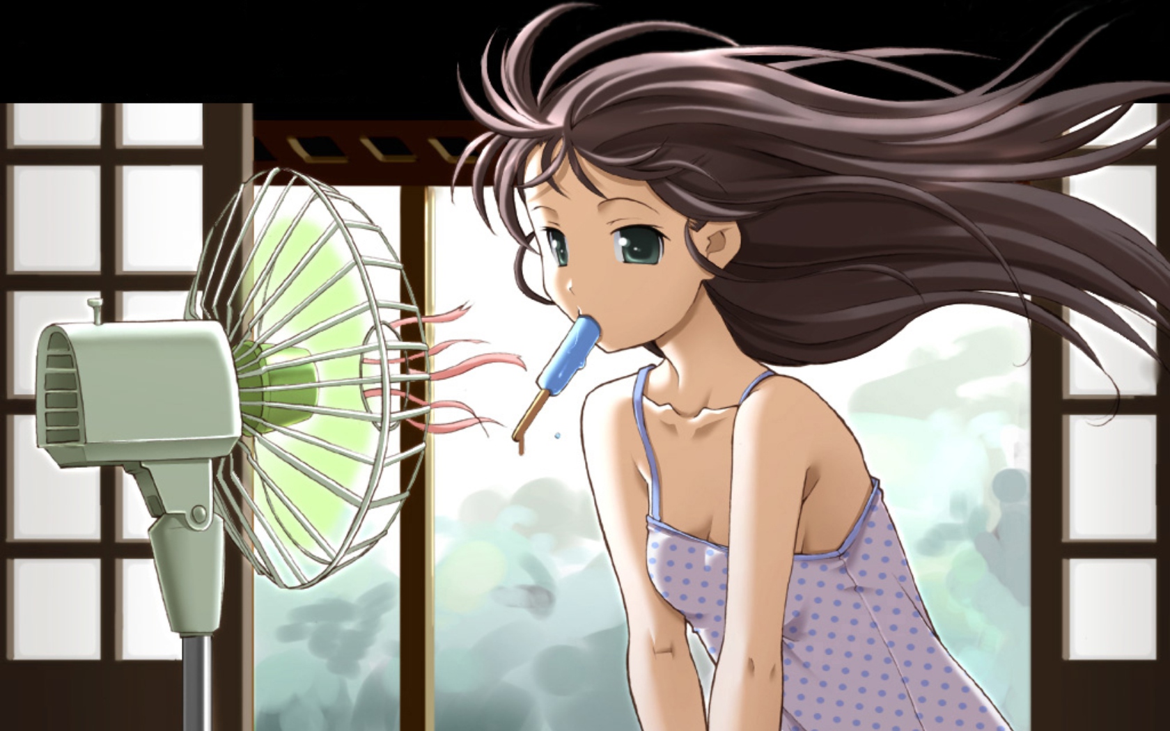 dreamsoft, fan, food, green_eyes, ice_cream, popsicle, tsurugi_hagane