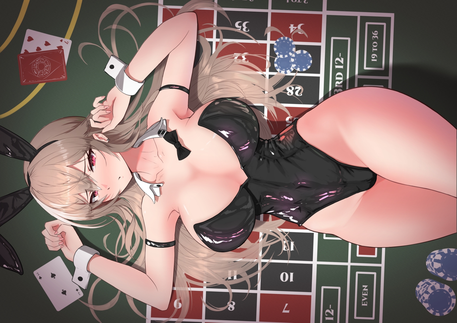 animal_ears, brown_hair, bunny_ears, bunnygirl, furen_e_lustario, headband, leotard, long_hair, nijisanji, red_eyes, velceed