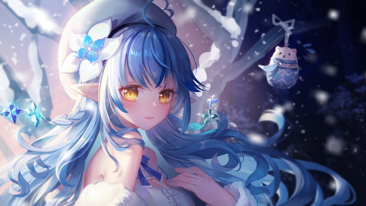 akihara_nozomi, aqua_hair, breasts, cleavage, close, hololive, long_hair, pointed_ears