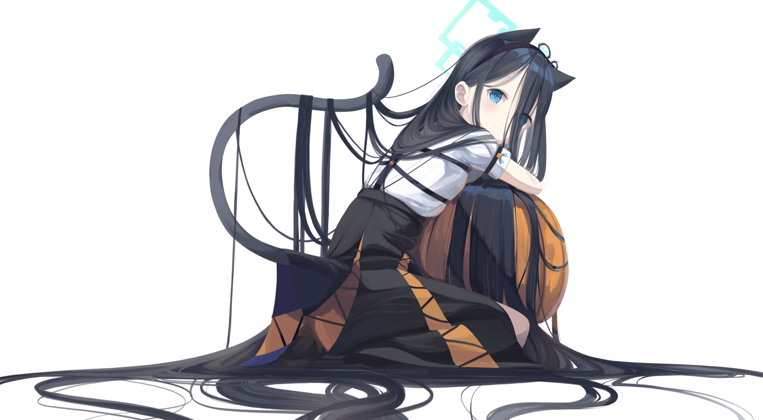 animal_ears, black_hair, blue_archive, blue_eyes, catgirl, dress, force_(fossan_01), halloween