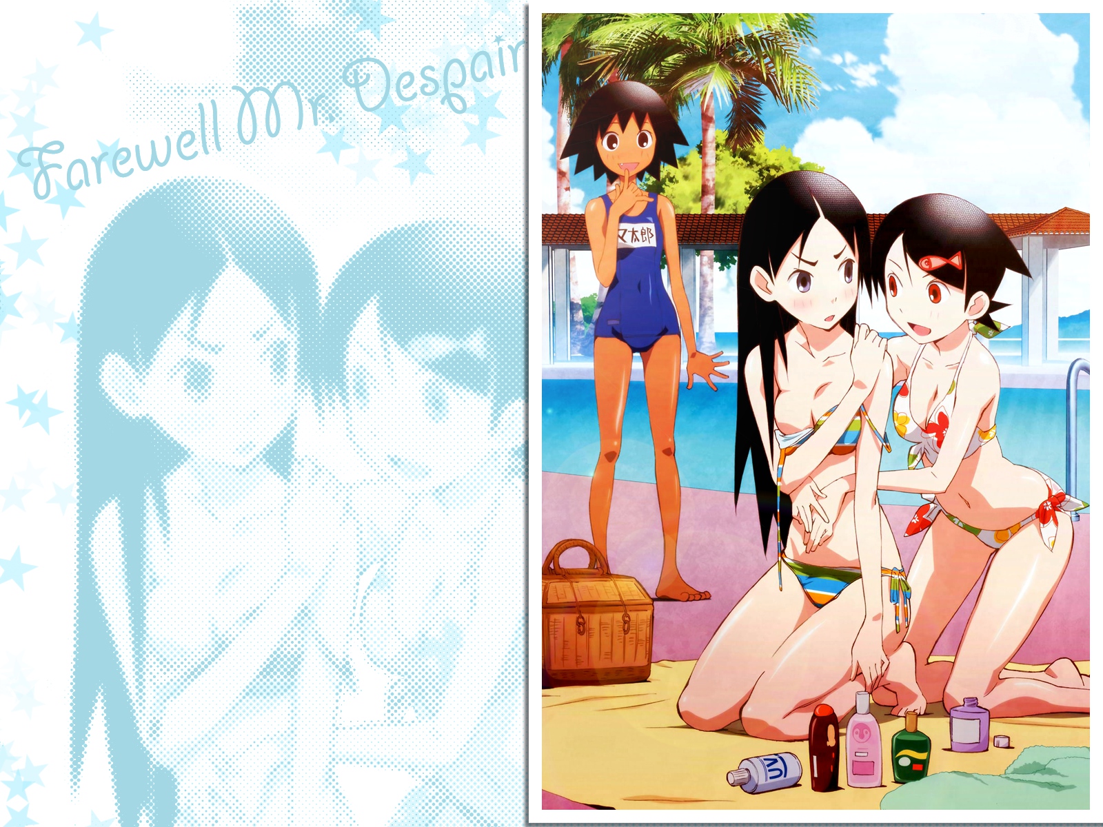 fuura_kafuka, kitsu_chiri, sayonara_zetsubou_sensei, school_swimsuit, sekiutsu_maria_taro, swimsuit