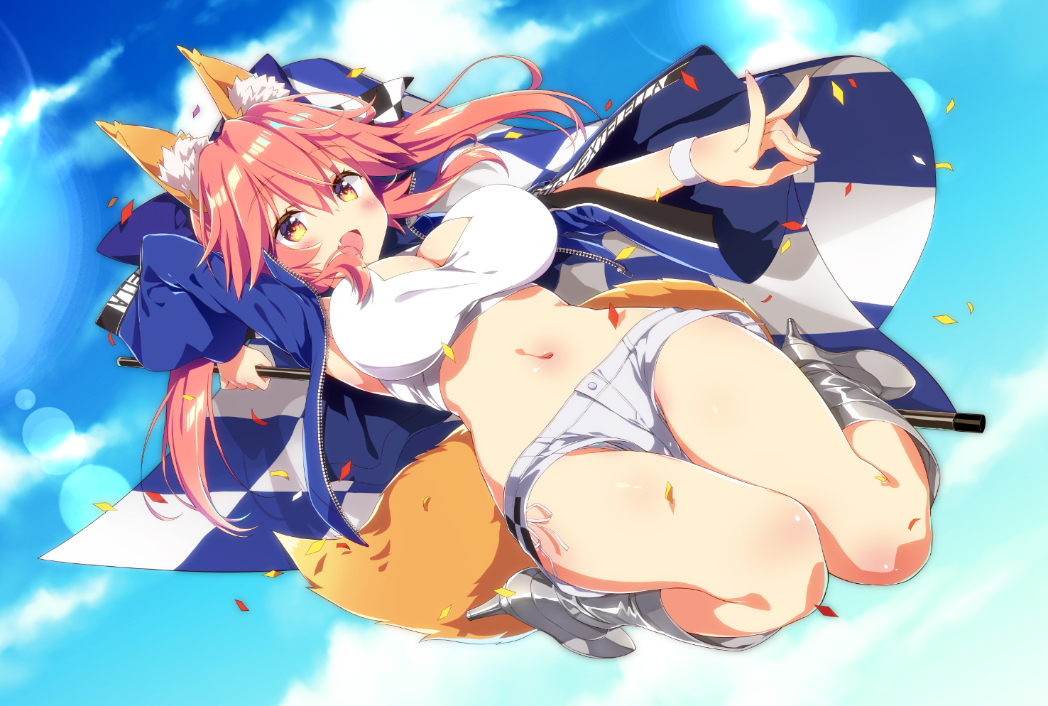 aliasing, animal_ears, fang, fate/grand_order, fate_(series), foxgirl, sasorigatame, shorts