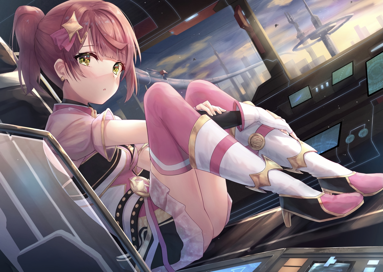 aliasing, boots, b.ren, love_live!_nijigasaki_high_school_idol_club, love_live!_school_idol_project, ponytail, purple_hair, thighhighs, uehara_ayumu, upskirt