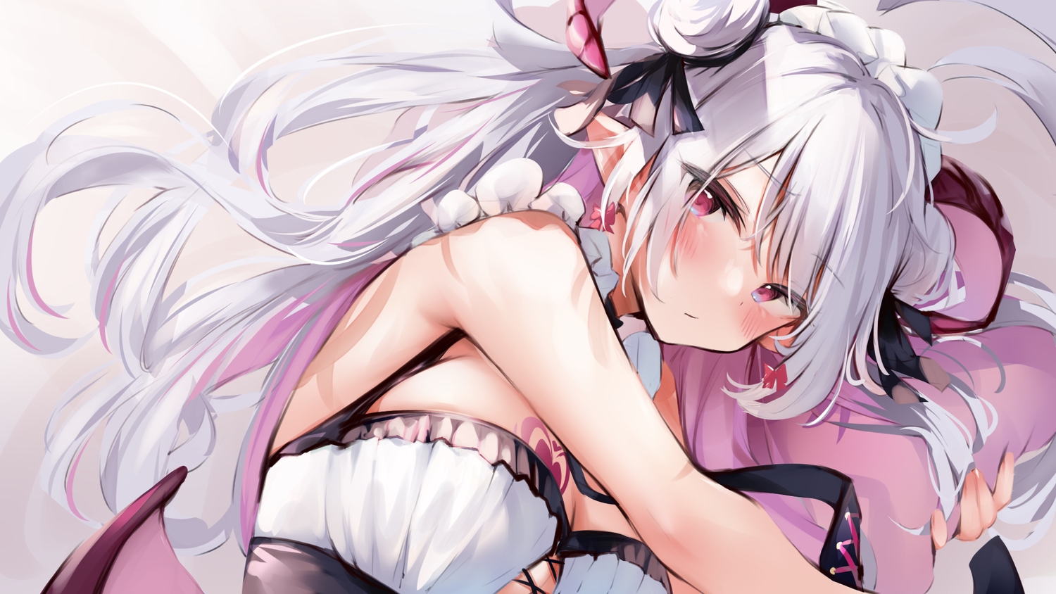 close, gray_hair, long_hair, nekomugiharu, original, pointed_ears, tattoo, wings