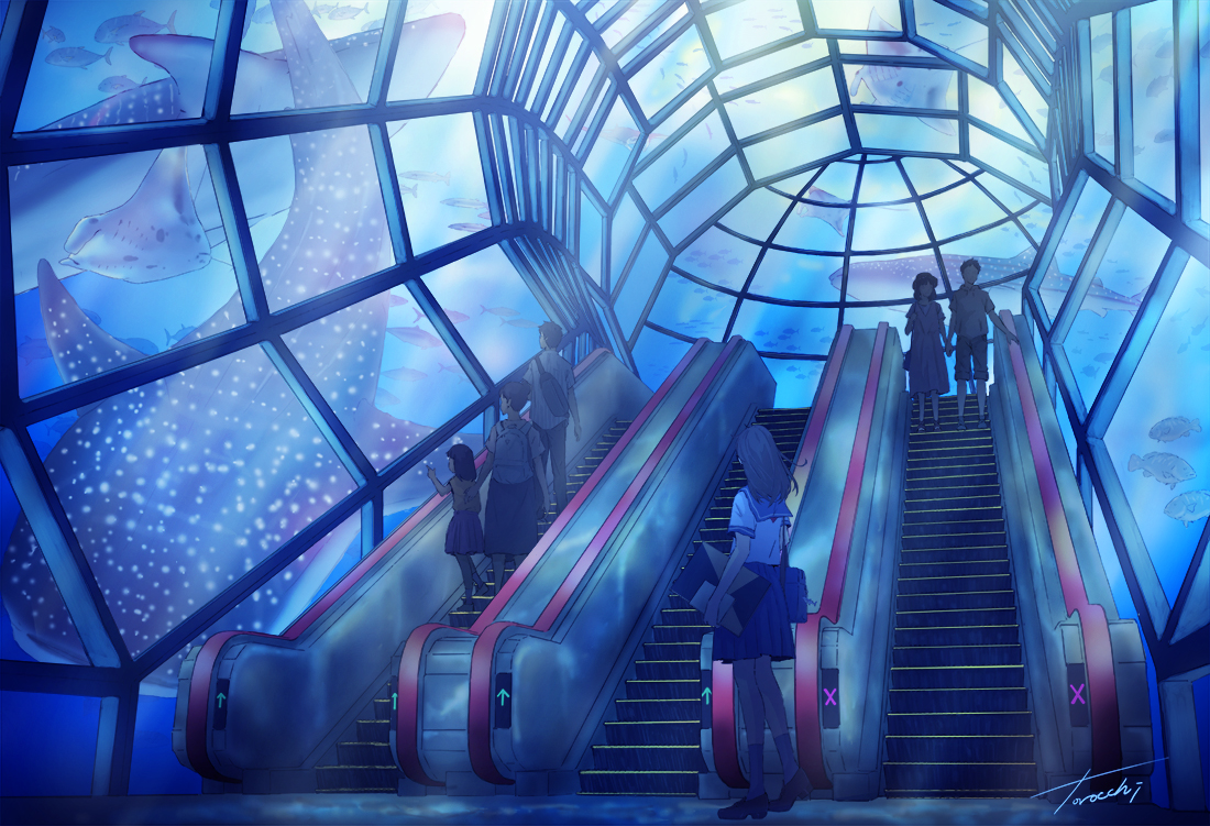 animal, fish, goke_shike_(altamira05), original, polychromatic, signed, stairs, underwater