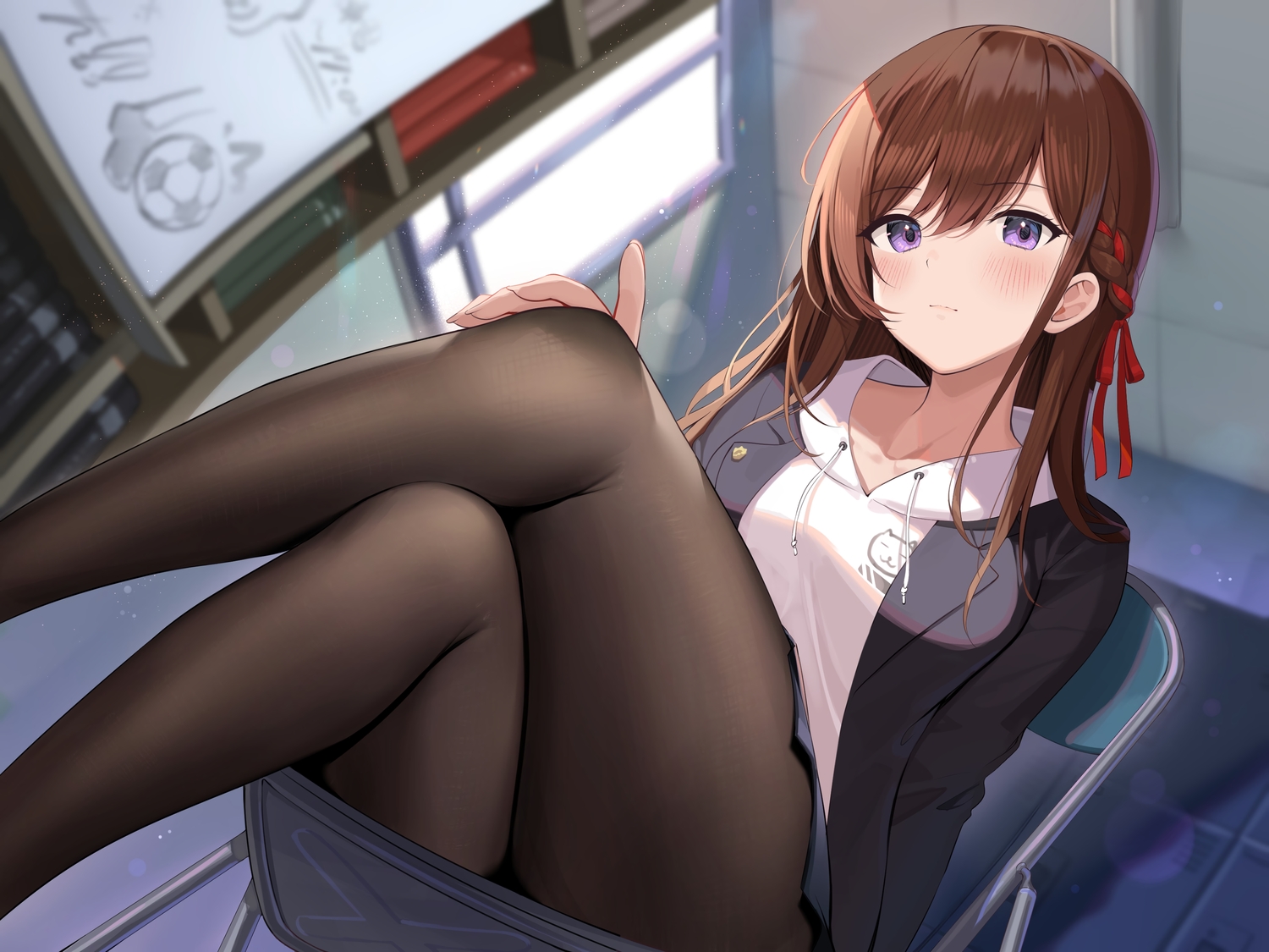 ale_nqki, blush, braids, brown_hair, hood, long_hair, original, pantyhose