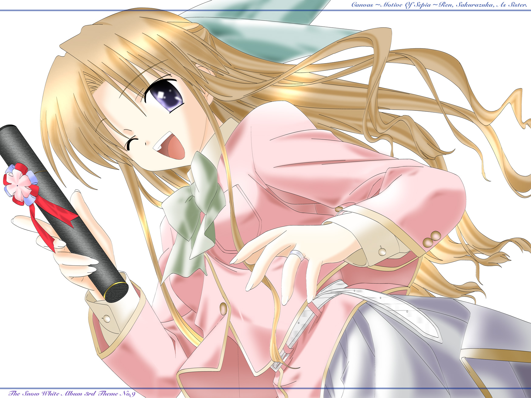 blonde_hair, canvas, purple_eyes, sakurazuka_ren, wink